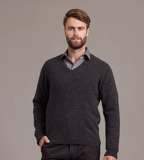 NZ Merino Possum Silk Mens V - neck Sweater - ShopNZ