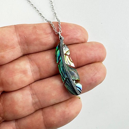 NZ Paua Shell Feather Necklace - ShopNZ