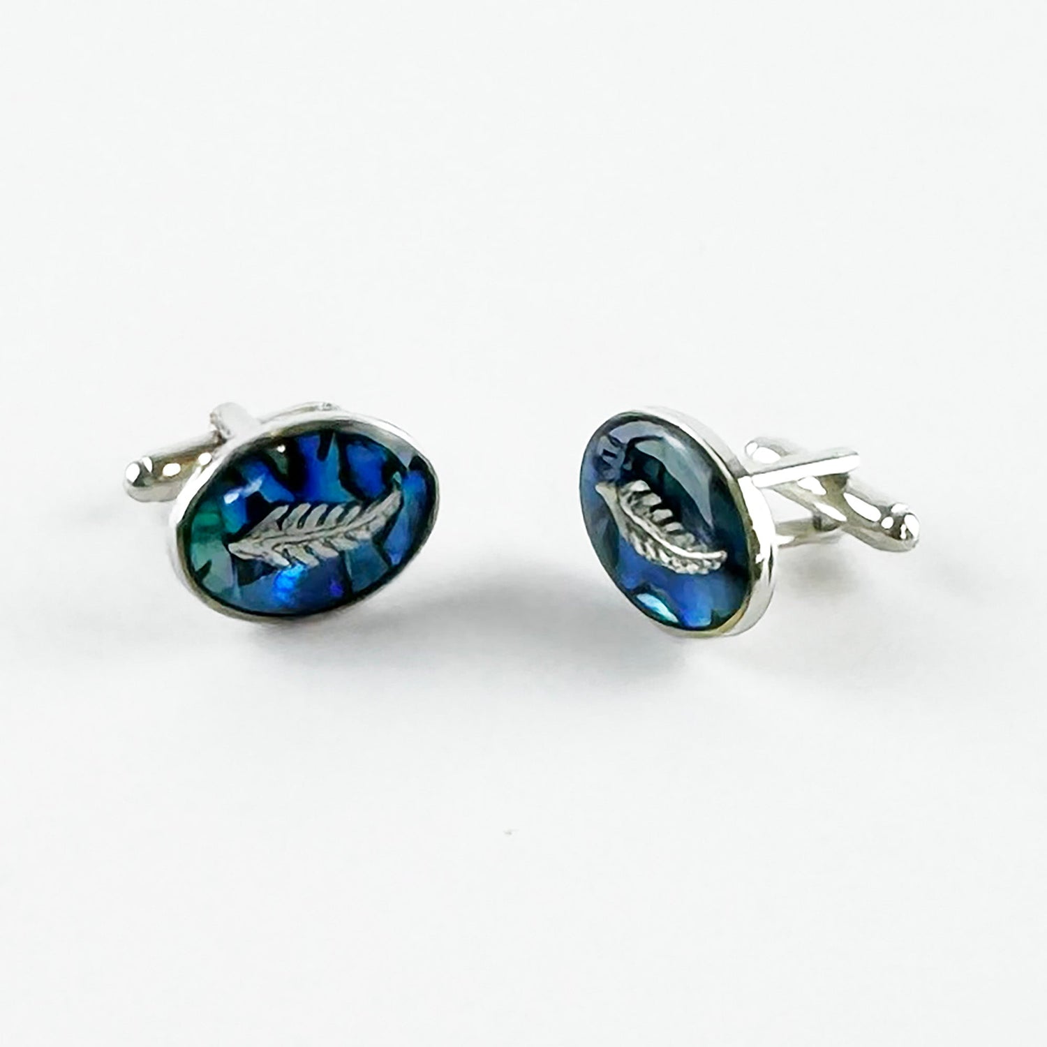 NZ Paua Shell Silver Fern Cufflinks - ShopNZ
