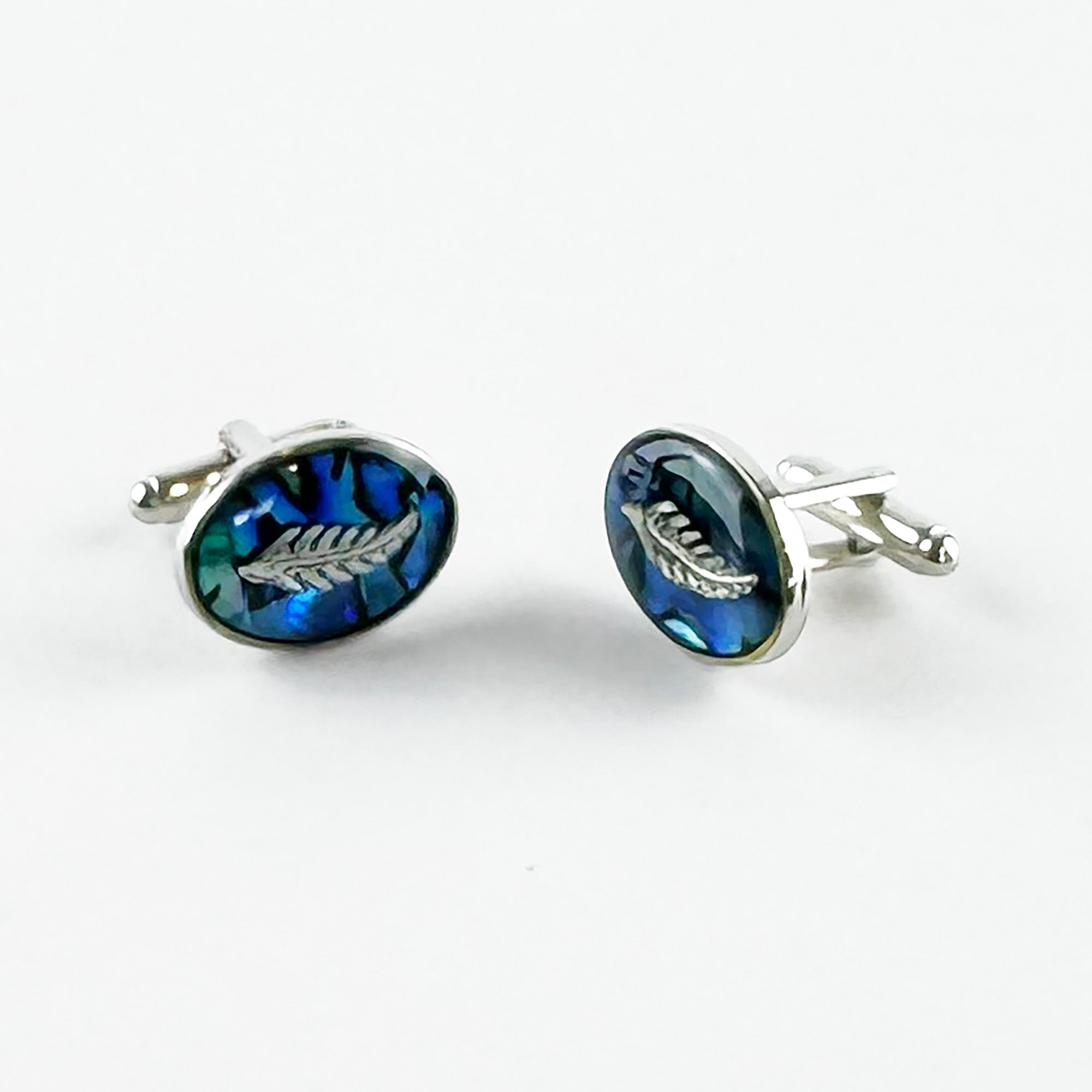 NZ Paua Shell Silver Fern Cufflinks - ShopNZ