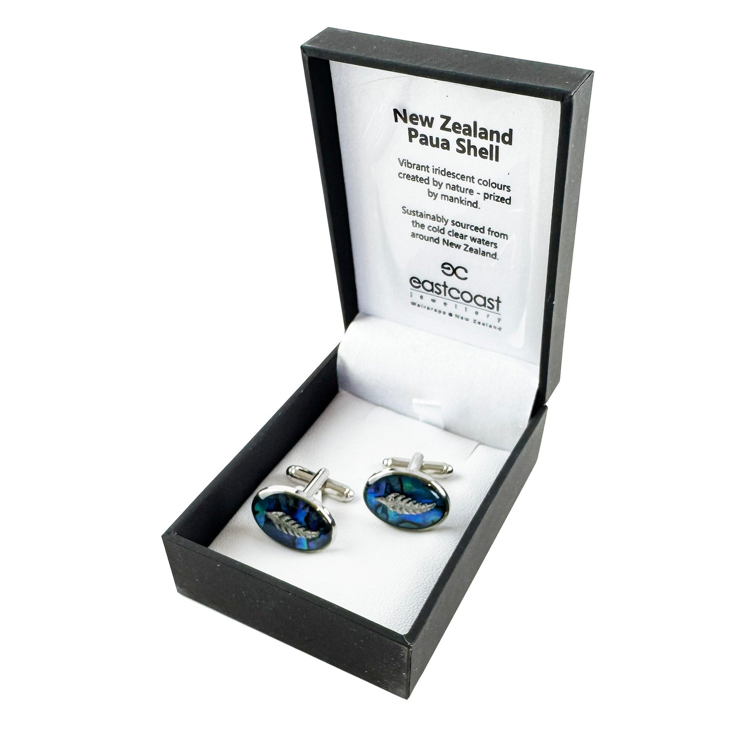 NZ Paua Shell Silver Fern Cufflinks - ShopNZ