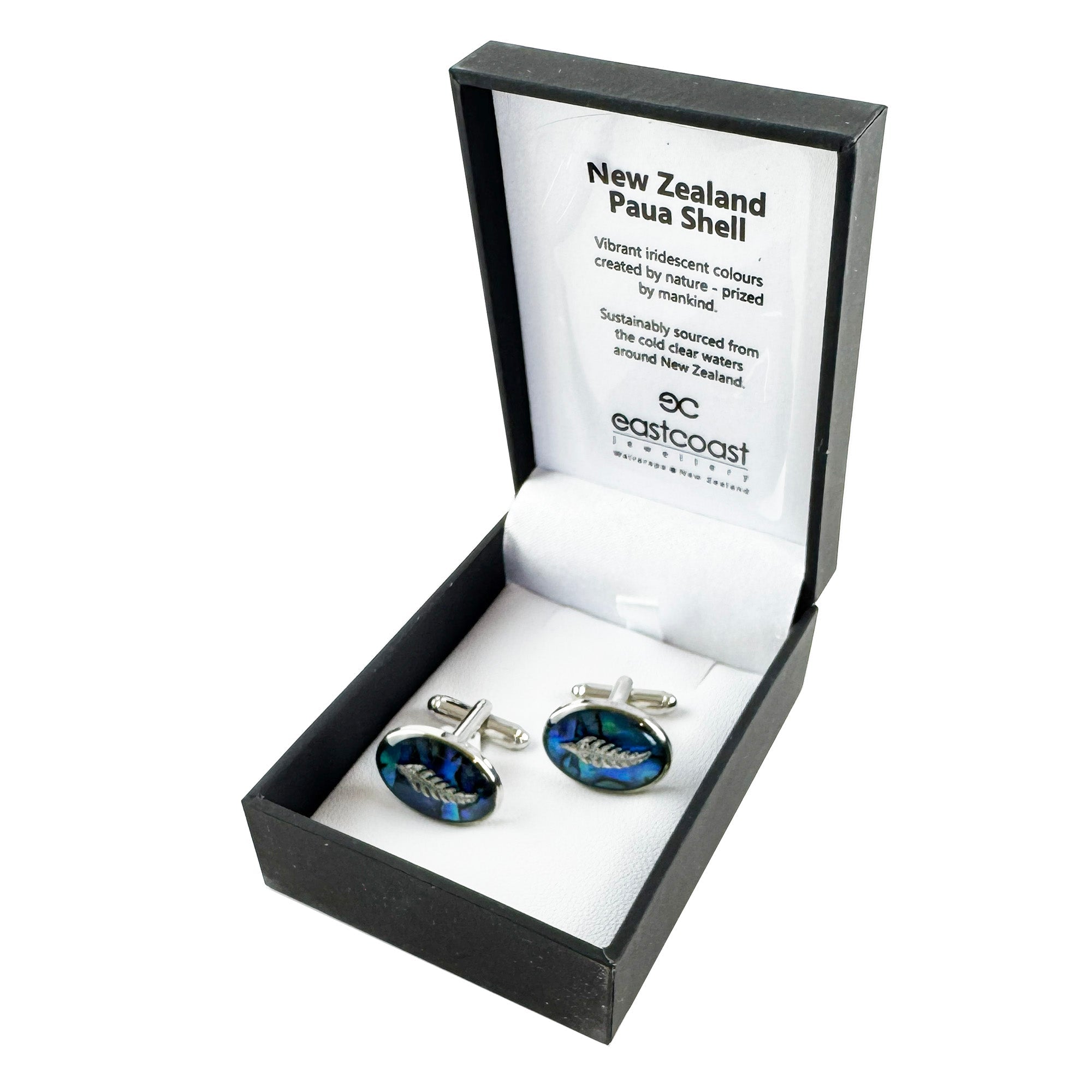 NZ Paua Shell Silver Fern Cufflinks - ShopNZ