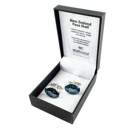 NZ Paua Shell Silver Fern Cufflinks - ShopNZ