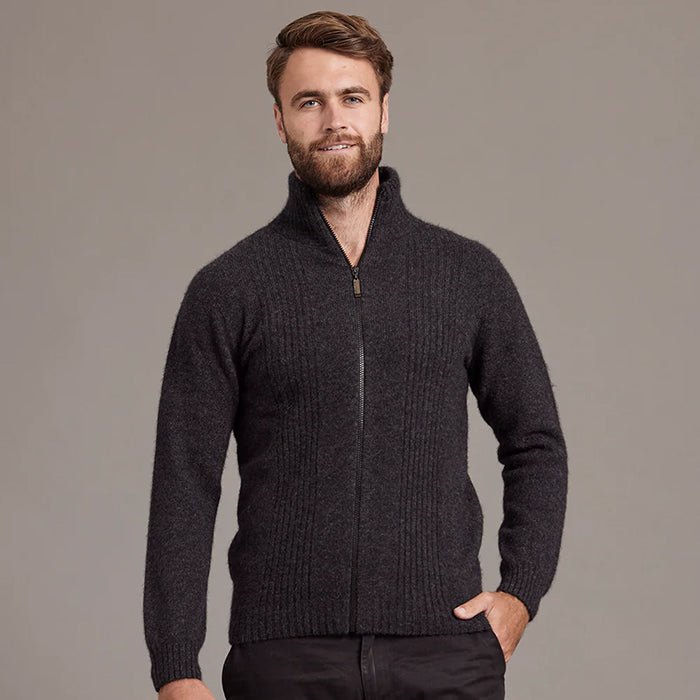 NZ Possum Silk Merino Mens Rib Front Jacket - ShopNZ