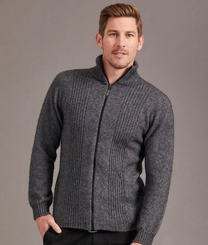NZ Possum Silk Merino Mens Rib Front Jacket - ShopNZ