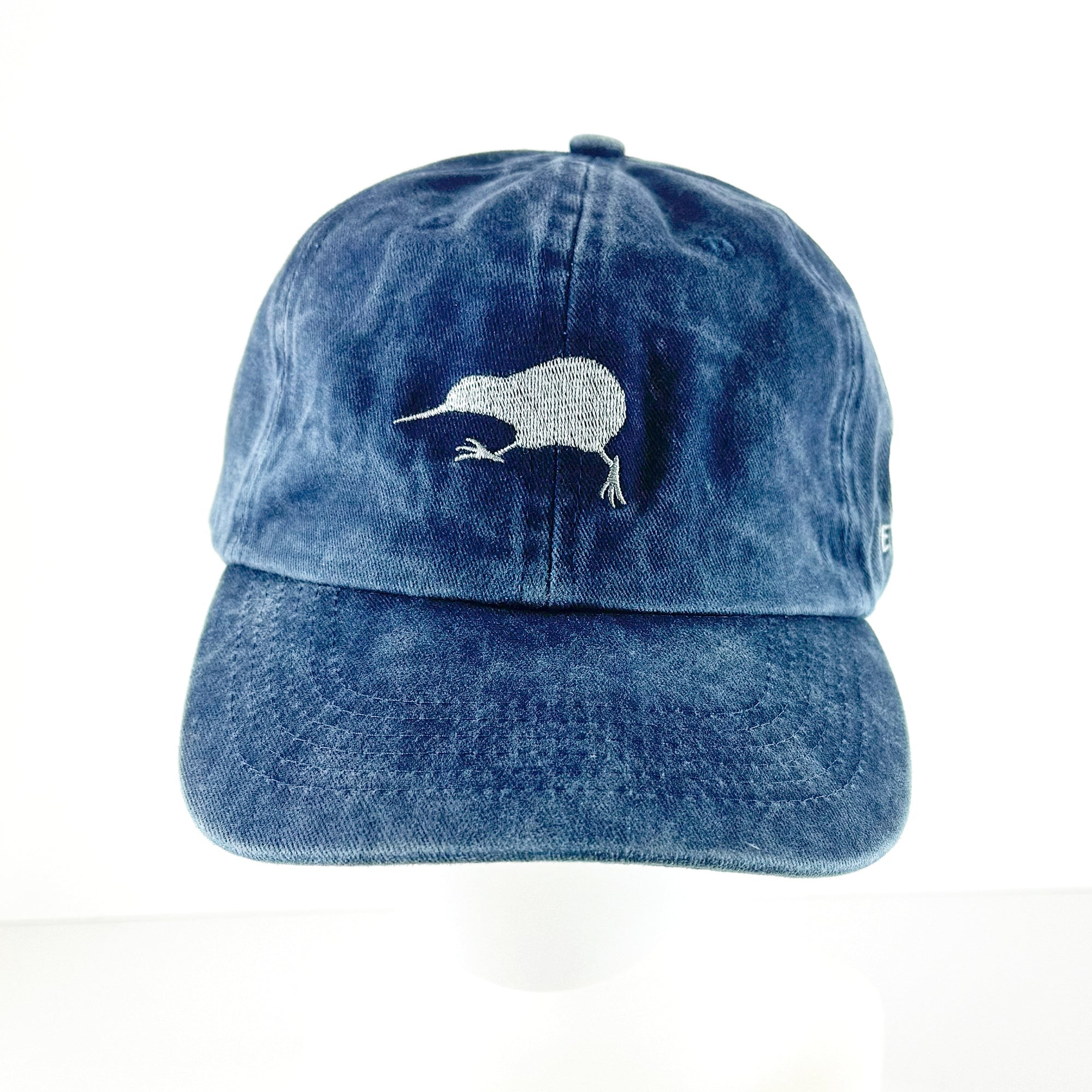 NZ Running Kiwi Bird Cap in Washed Navy with NZ Flag - ShopNZ
