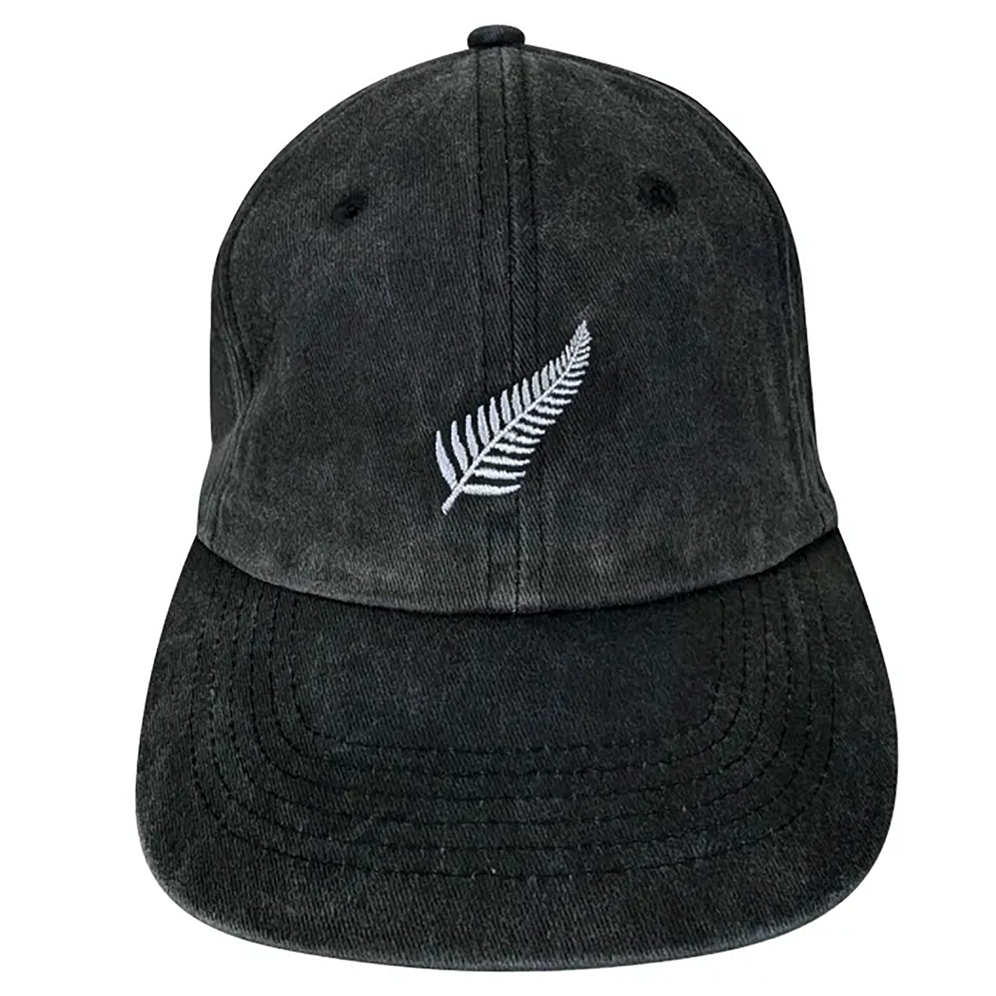 NZ Souvenir Silver Fern Cap in Washed Black - ShopNZ