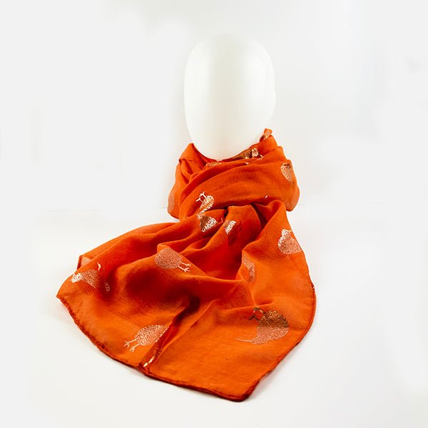 Orange Scarf with Sparkly Gold Kiwi - ShopNZ
