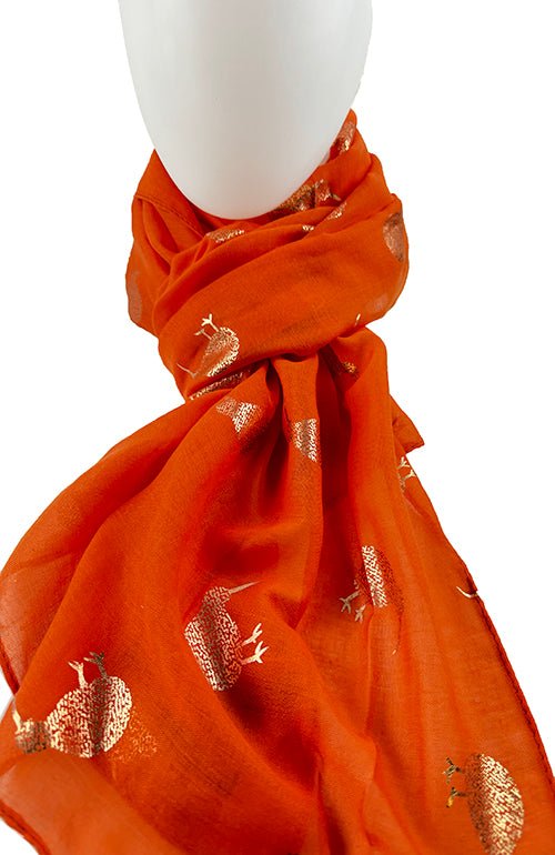 Orange Scarf with Sparkly Gold Kiwi - ShopNZ