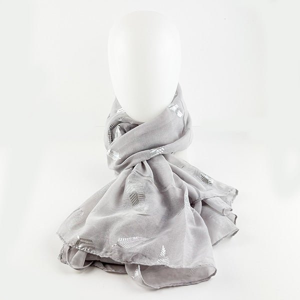 Pale Grey and Shiny Silver Fern Scarf - ShopNZ
