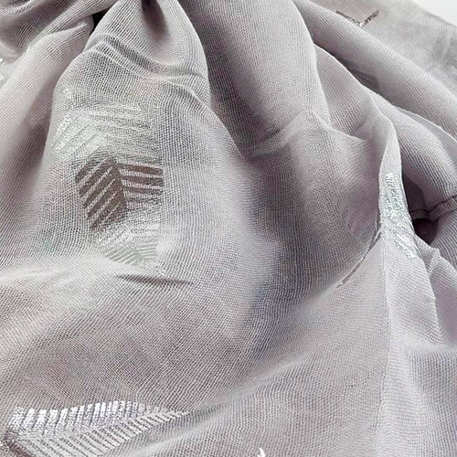 Pale Grey and Shiny Silver Fern Scarf - ShopNZ