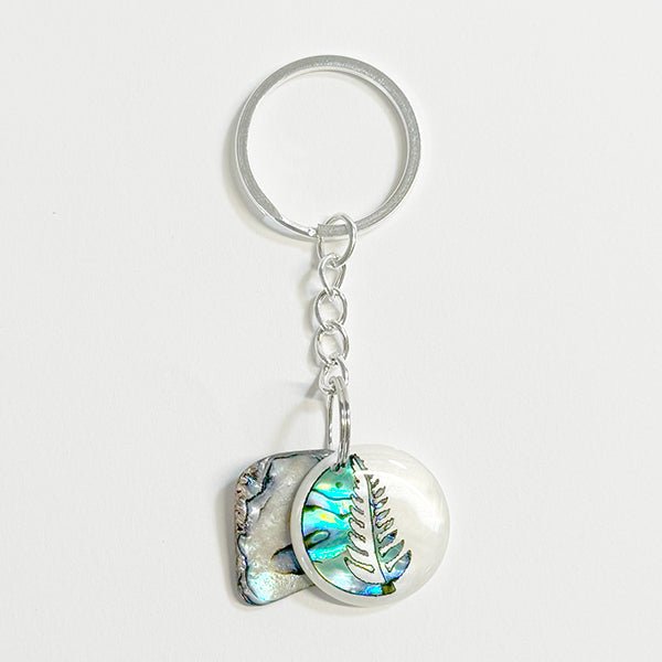 Paua and Mother of Pearl NZ Silver Fern Keychain - ShopNZ