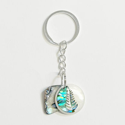 Paua and Mother of Pearl NZ Silver Fern Keychain - ShopNZ