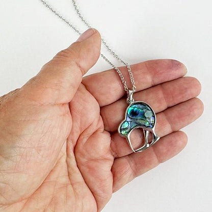 Paua and Silver Kiwi Bird Necklace - ShopNZ