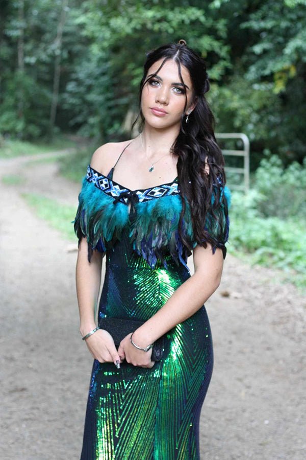 Paua Blue Ceremonial Short Korowai - ShopNZ
