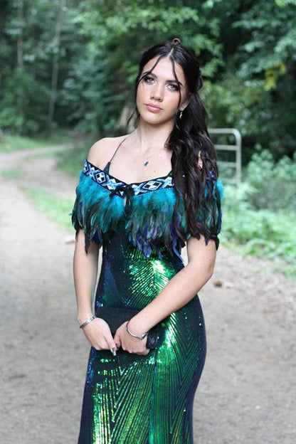 Paua Blue Ceremonial Short Korowai - ShopNZ