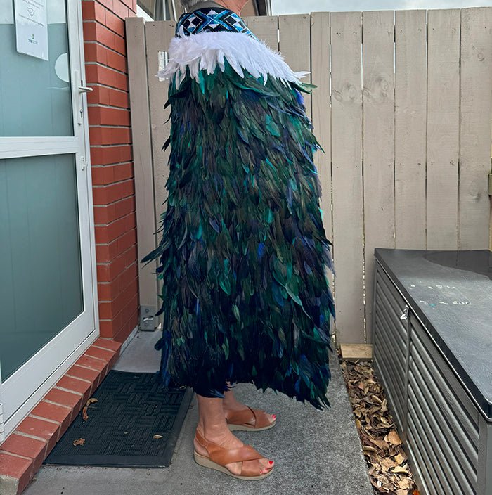 Paua Blue Maori Korowai with Patiki Taniko - ShopNZ