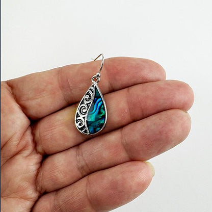 Paua Koru Drop Earrings with Palladium Plating for Sensitive Ears - ShopNZ