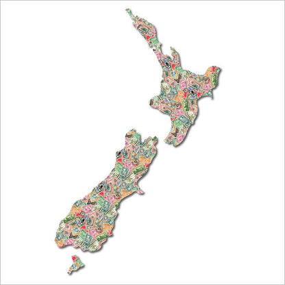 Postage Stamps Map of New Zealand Wall Art - ShopNZ
