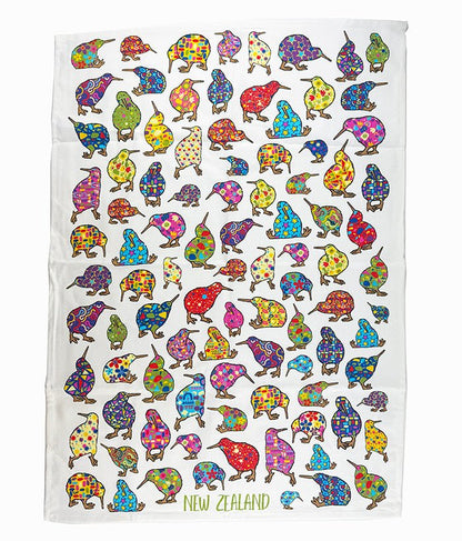 Pretty Bright Kiwi Bird Souvenir NZ Tea Towel - ShopNZ