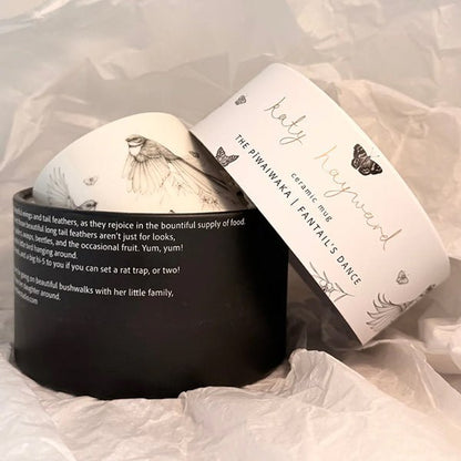 Pretty Come Fly with Me NZ Fantail Coffee or Tea Mug - by artist Katy Hayward - ShopNZ