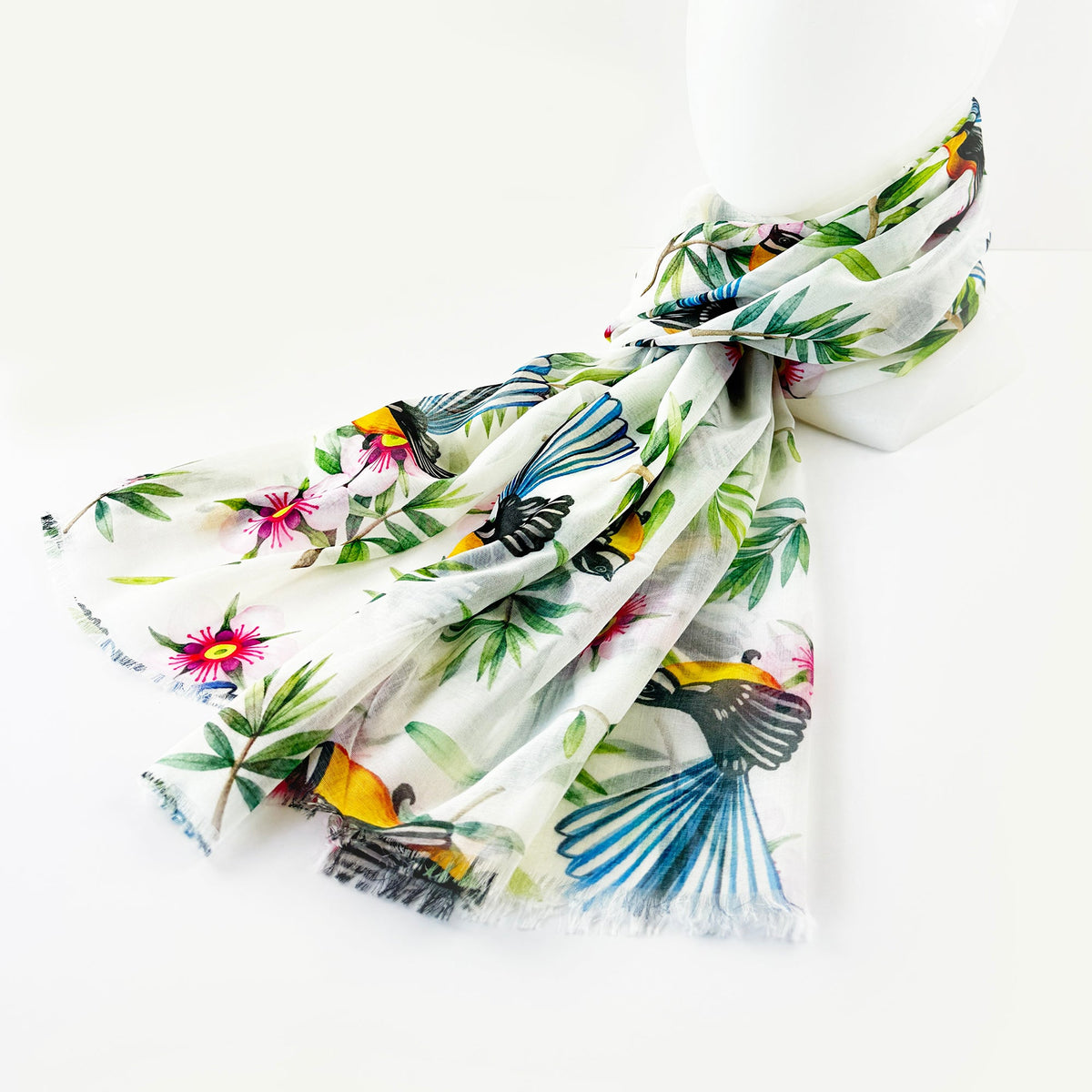 Pretty Fantail and Manuka Flower NZ Souvenir Scarf - ShopNZ