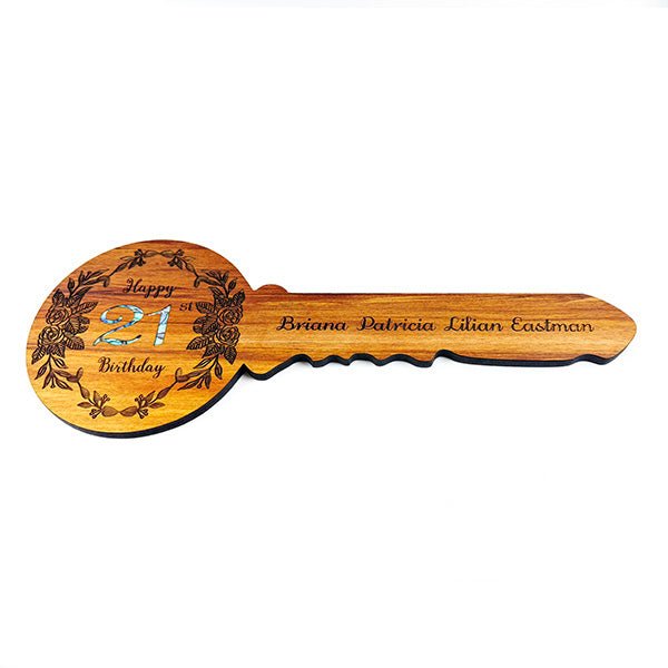 Pretty Floral NZ Rimu and Paua 21st Birthday Key - ShopNZ