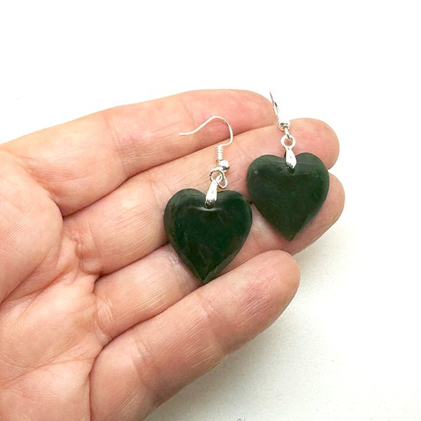 Pretty Genuine NZ Greenstone Heart Earrings - ShopNZ
