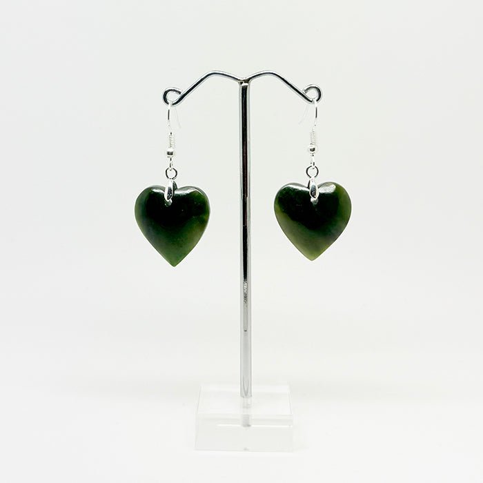 Pretty Genuine NZ Greenstone Heart Earrings - ShopNZ