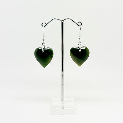 Pretty Genuine NZ Greenstone Heart Earrings - ShopNZ