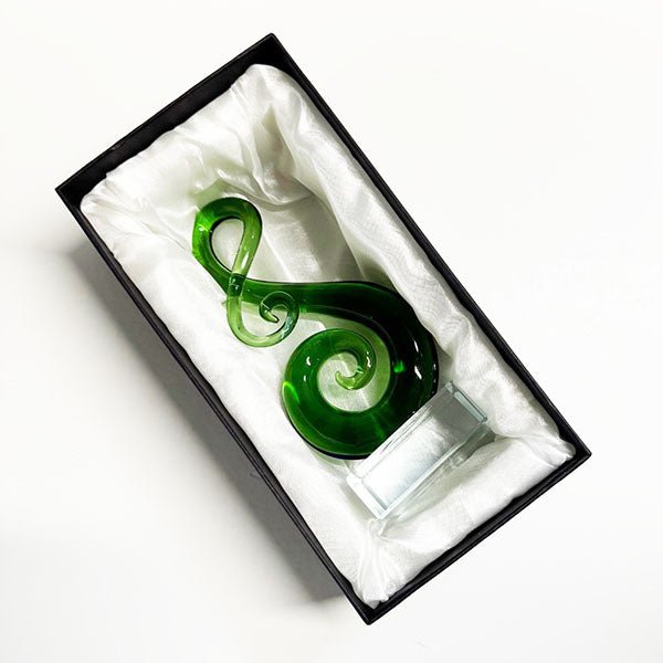 Pretty Green Glass Maori Double Koru Ornament or Trophy - ShopNZ