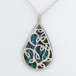 Pretty Large Paua Drop Necklace with Filigree Overlay - ShopNZ