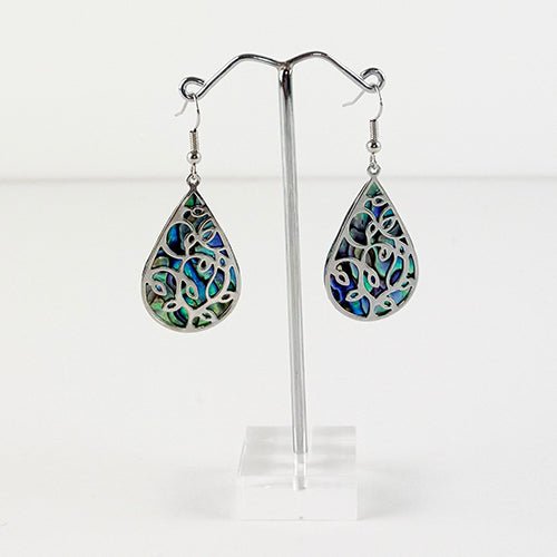 Pretty Large Paua Shell Drop Earrings with Filigree Overlay - ShopNZ