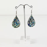 Pretty Large Paua Shell Drop Earrings with Filigree Overlay - ShopNZ