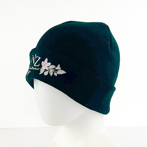 Pretty New Zealand Souvenir Beanie Hat with Embroidered Flowers - ShopNZ