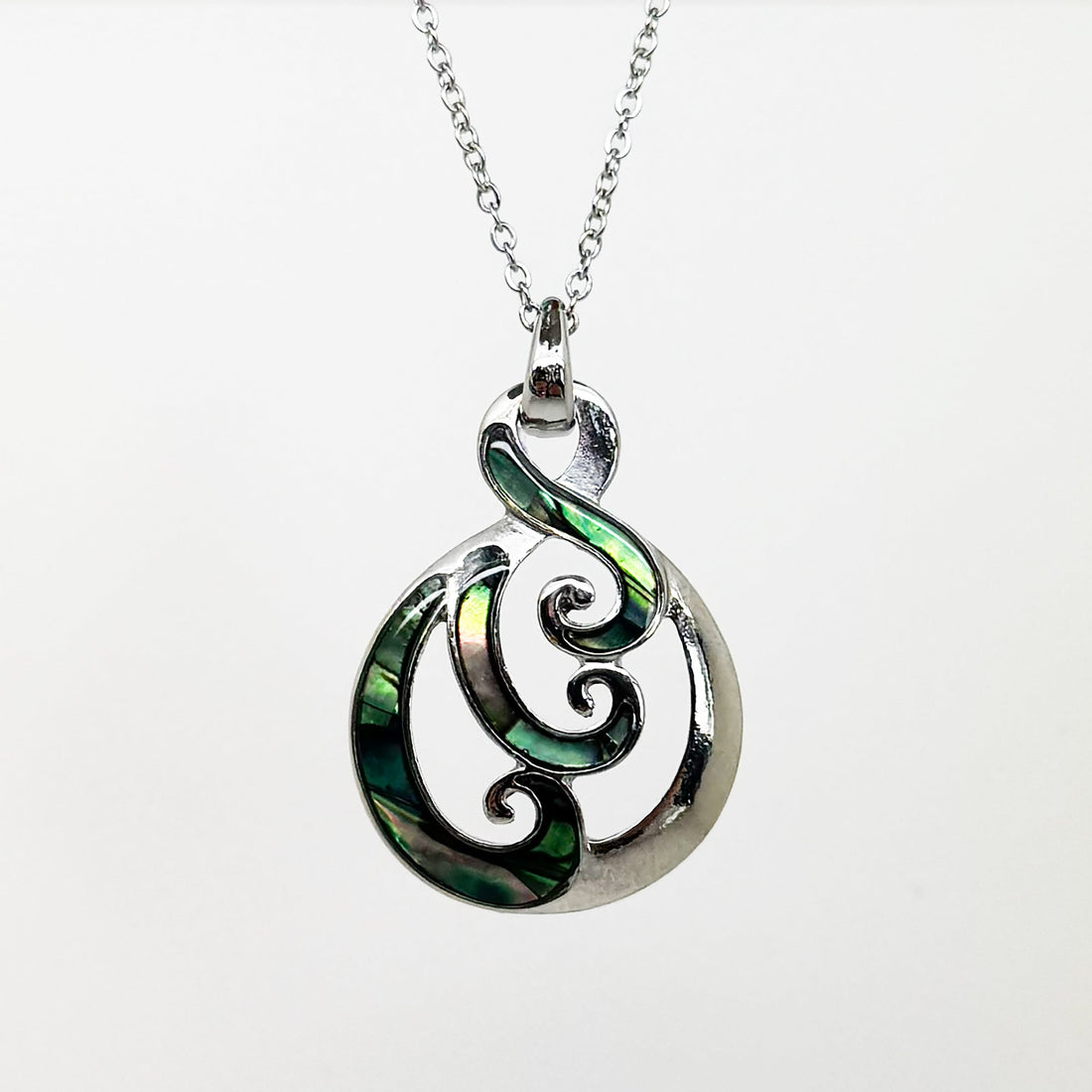 Pretty NZ Paua and Silver Twist Koru Necklace - ShopNZ