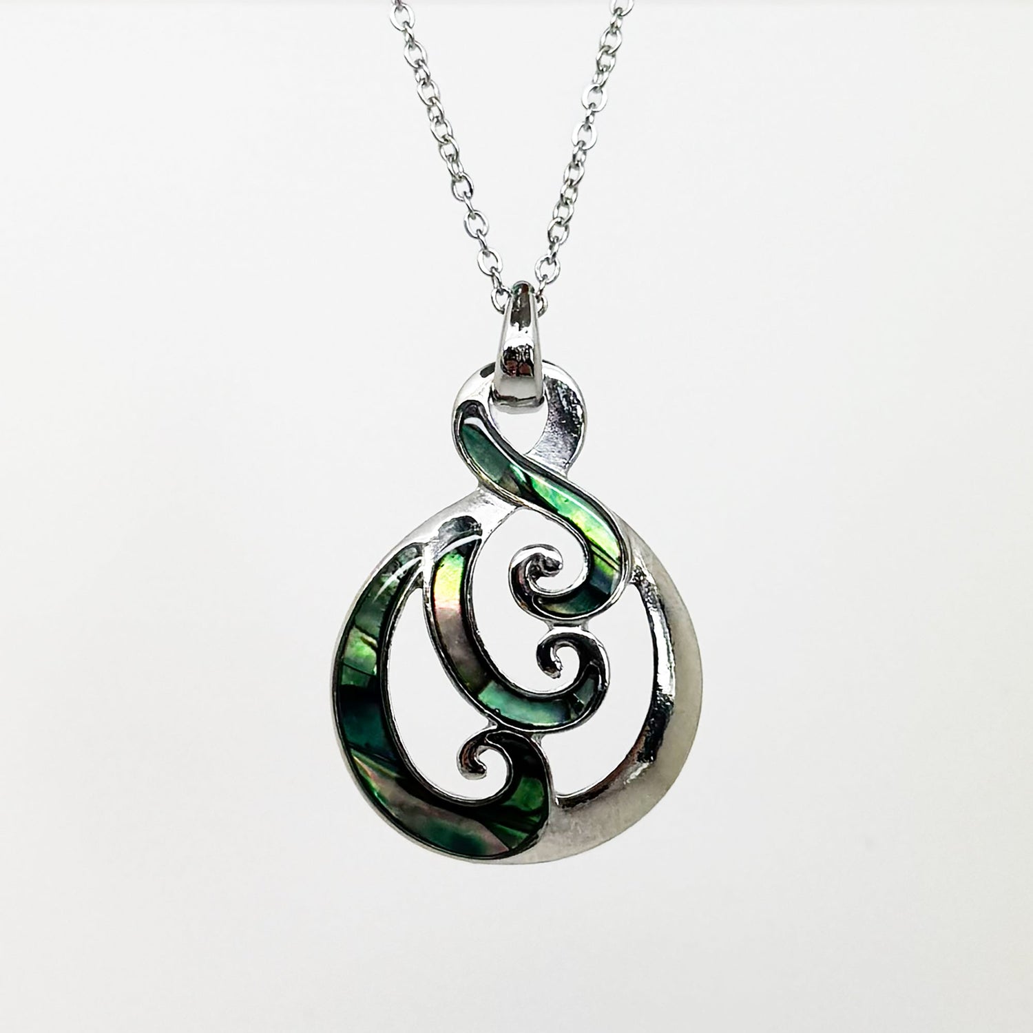 Pretty NZ Paua and Silver Twist Koru Necklace - ShopNZ