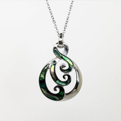 Pretty NZ Paua and Silver Twist Koru Necklace - ShopNZ