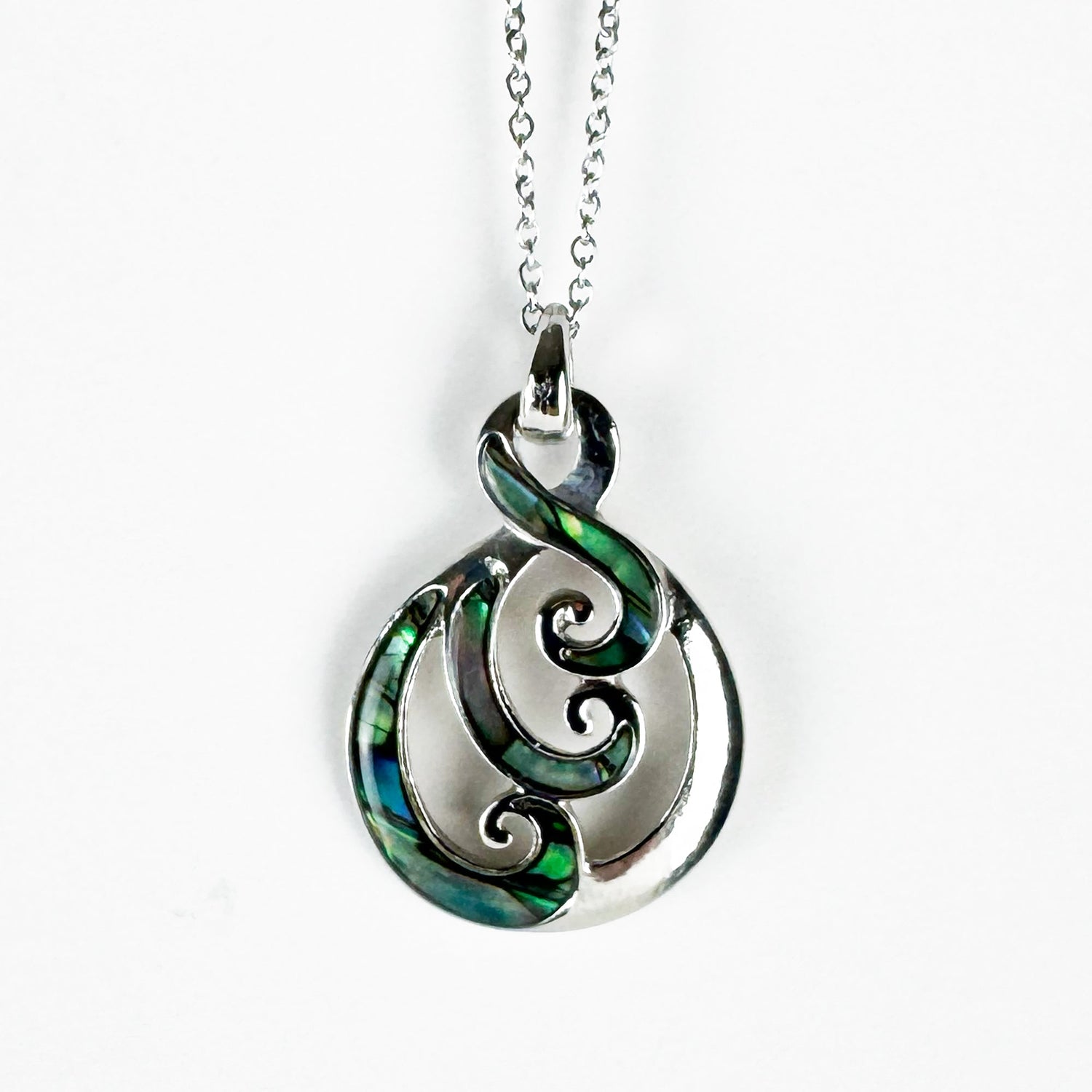 Pretty NZ Paua and Silver Twist Koru Necklace - ShopNZ