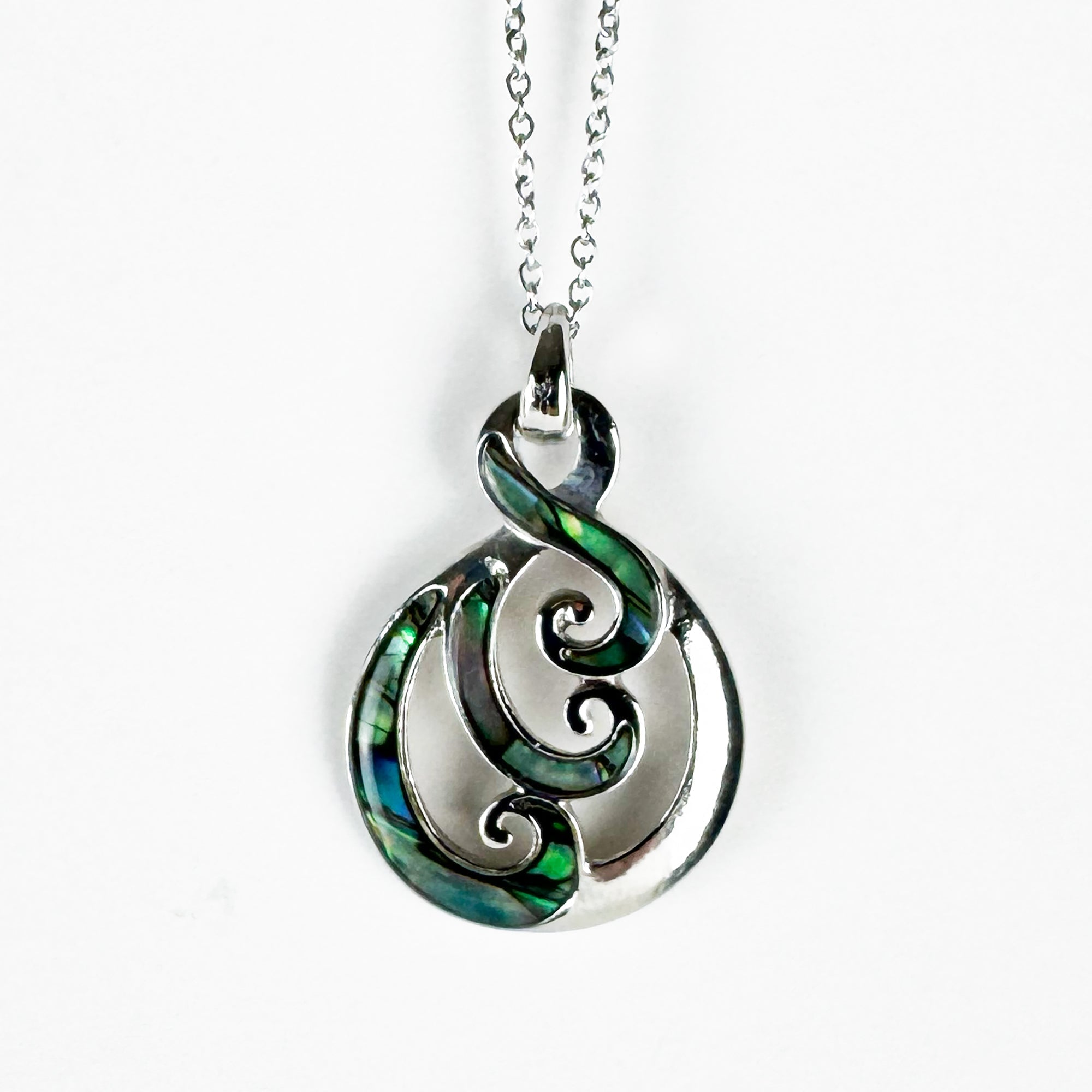 Pretty NZ Paua and Silver Twist Koru Necklace - ShopNZ