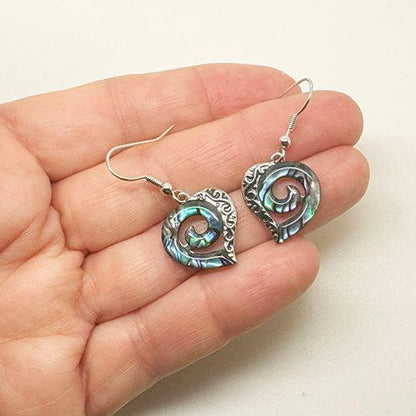 Pretty Paua Shell Heart Earrings with Koru - ShopNZ