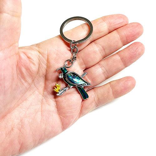 Pretty Paua Tui Bird Stainless Steel Keychain - ShopNZ