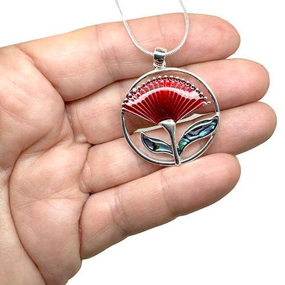 Pretty Silver and Paua Pohutukawa Necklace - ShopNZ