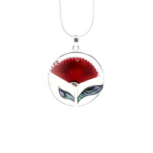 Pretty Silver and Paua Pohutukawa Necklace - ShopNZ
