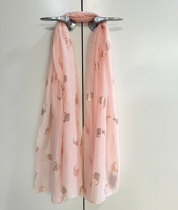 Pretty Soft Pink Scarf with Sparkly Kiwi Birds - ShopNZ