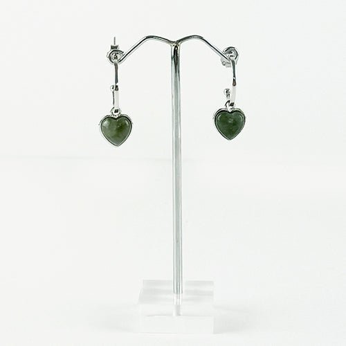 Pretty Sterling Silver Hoop Earrings with Greenstone Heart - ShopNZ