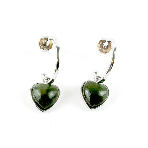 Pretty Sterling Silver Hoop Earrings with Greenstone Heart - ShopNZ