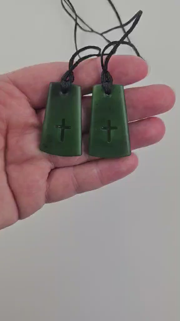 Genuine NZ Greenstone Drop Necklace with Cross