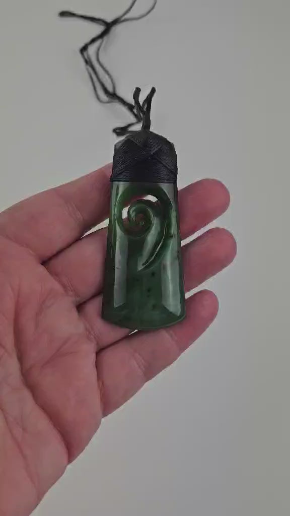 Genuine NZ Greenstone Toki with Inner Koru Necklace