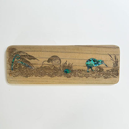 Recycled Wood and Paua Shell Kiwi Bird Wall Art - ShopNZ